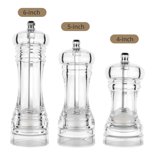 Acrylic Combo Pepper Mill and Salt Shaker with Adjustable Coarseness Ceramic Mechanism