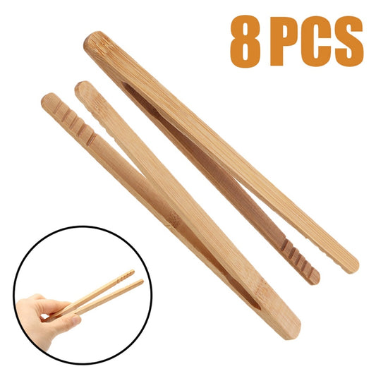 Bamboo Wooden Clips Kitchen Food Tongs