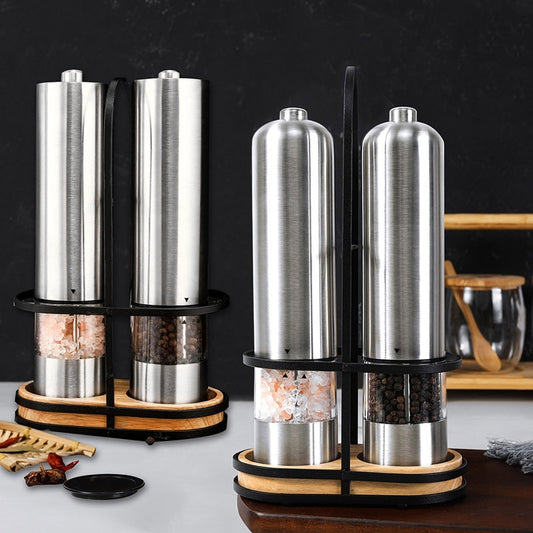 Stainless Steel Electric Salt and Pepper Mill Set Automatic Herb Spice Grinder